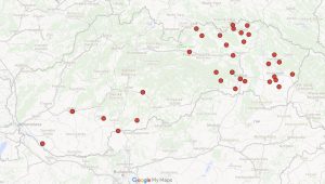 Lokality nálezu francúzskeho červa u psov a líšok na Slovensku (predbežné výsledky).