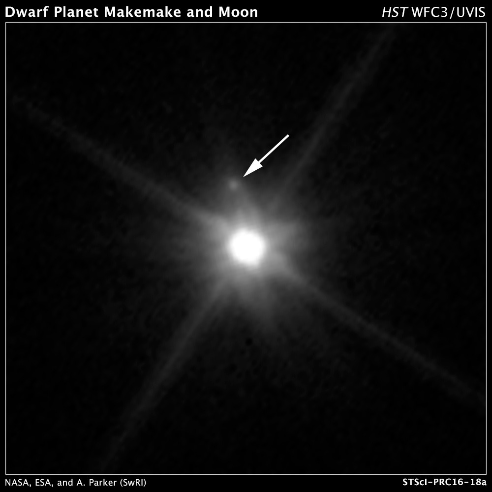Makemake a jej mesiac, foto NASA/ESA/A. Parker