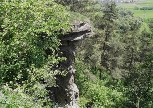 Skalný útvar vo vegetácii, ktorý pripomína hríb