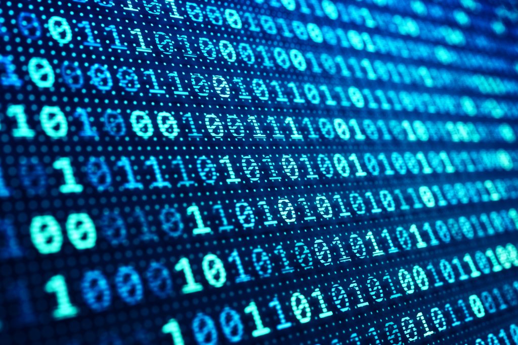 Modré digitálne jednotky a nuly