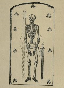 Kresba hrobu s kostrou človeka