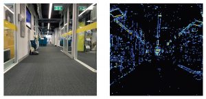 Porovnanie obrazu z bežnej kamery a zo systému LENS