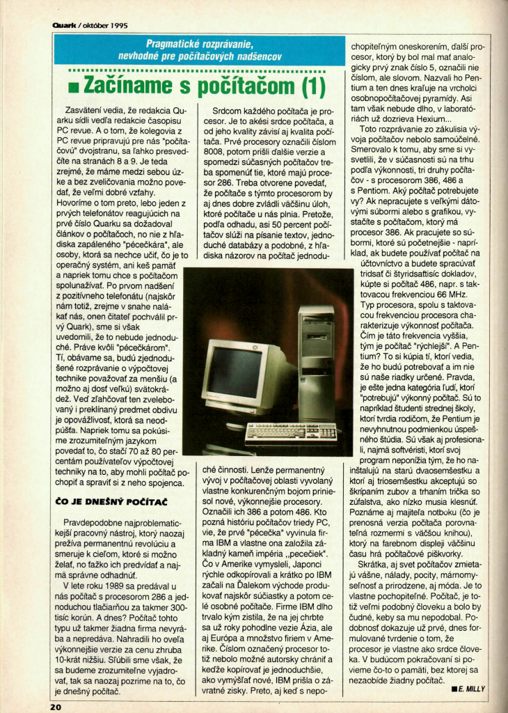 Stránka z časopisu s počítačom