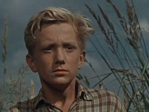 Mladík v košeli vo vysokej tráve so znepokojivým výrazom tváre