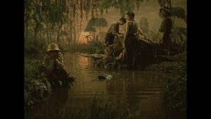 Chlapci uprostred mokrade