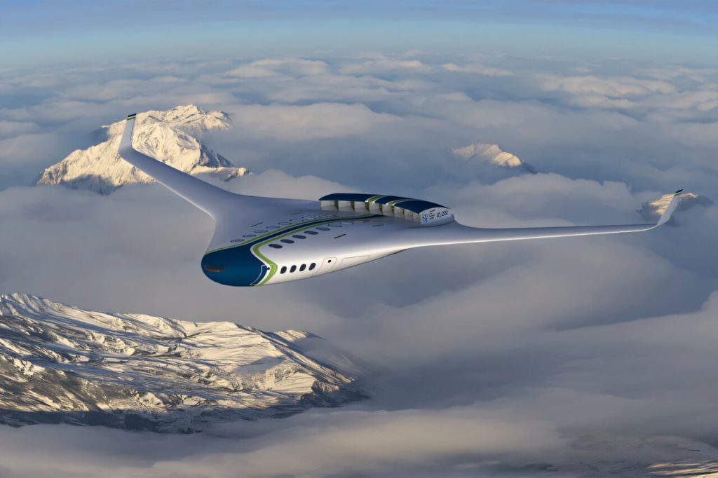 Futuristické lietadlo vysoko v oblakoch