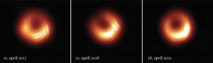 Tri fotografie čiernej diery v rôznom čase