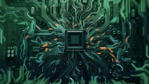 Počítačový procesor na zelenej základnej doske