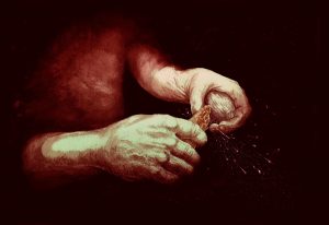 Kresba zapaľovania ohňa pomocou iskier