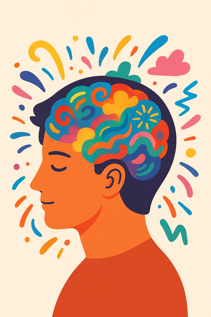 Ilustrácia farebného mozgu v hlave