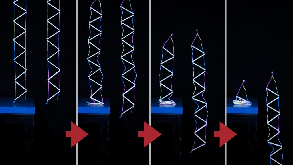 Rebrík zo zápaliek padajúci na stôl a mimo neho