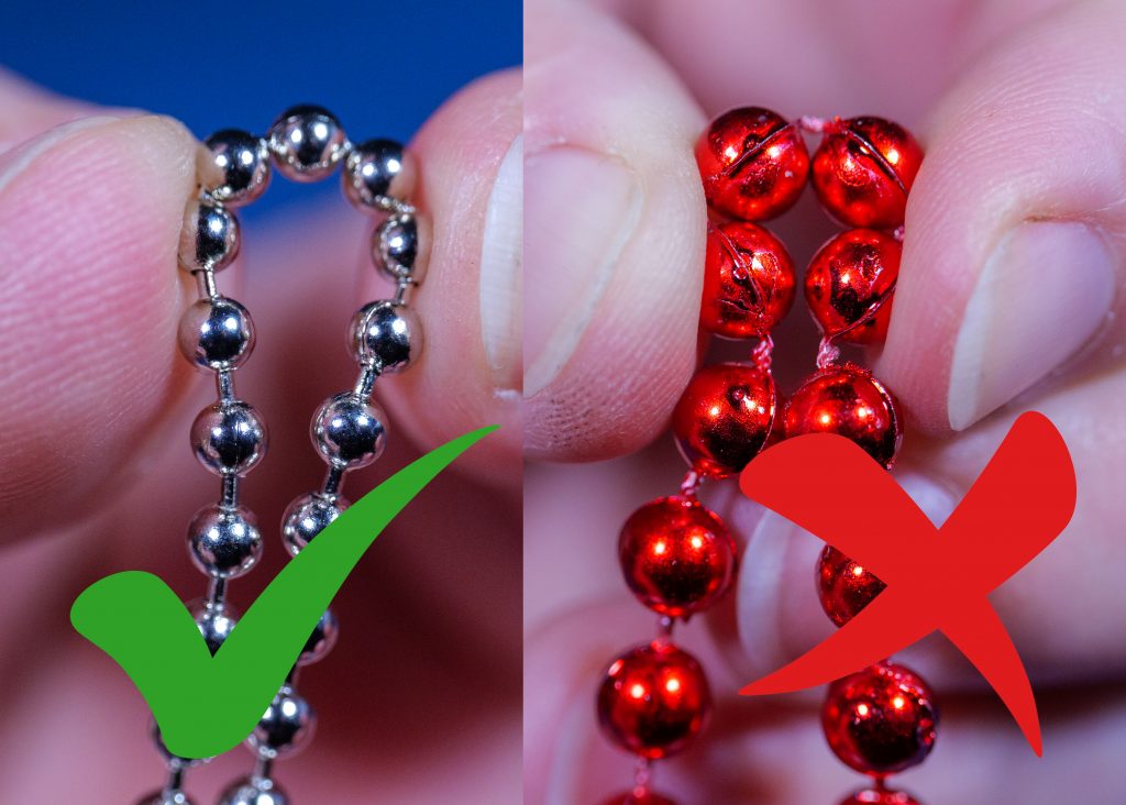 Ukážka správneho a nesprávneho typu guľôčkovej reťaze