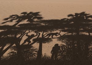 Postavy chodiace po dvoch nohách na umeleckej predstave