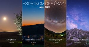 Koláž astronomických úkazov v mesiaci apríl 2026