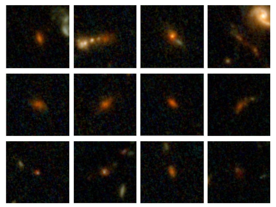 Dvanásť fotografií prachových galaxií