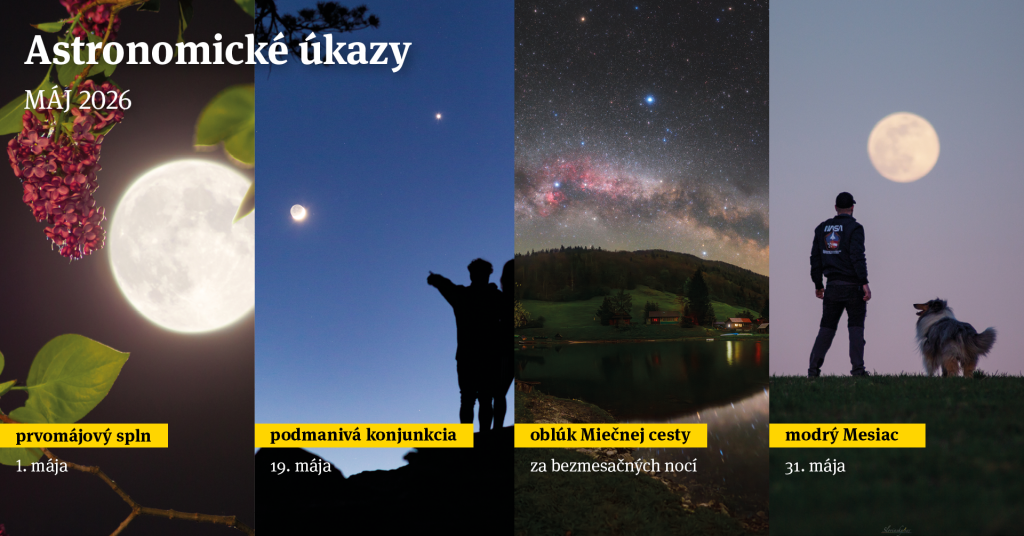 Koláž astronomických úkazov v mesiaci máj 2026