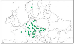 Monitorovacia sieť vodného stavu lesných drevín na mape štátov Európy