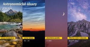 Koláž astronomických úkazov v mesiaci jún 2026