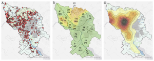 Mapa mesta Bratislava a výskyt užovky v jednotlivých oblastiach