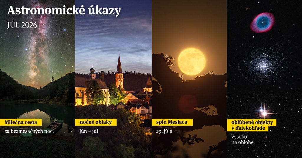 Koláž astronomických úkazov v mesiaci júl 2026